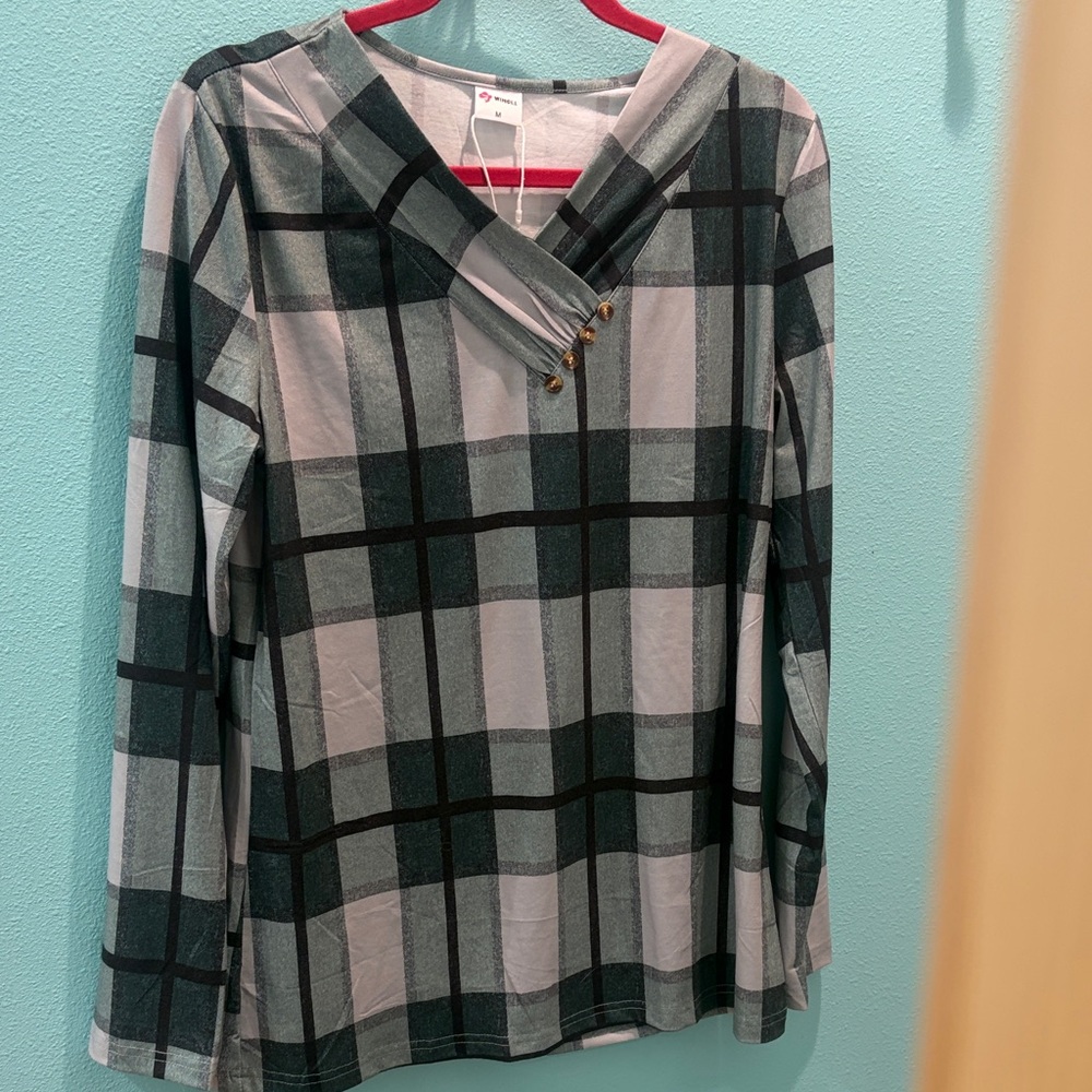 Plaid V-Neck Women’s Tunic Top